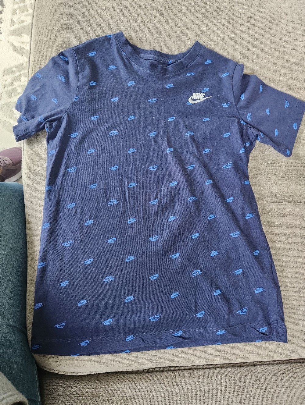 Nike Boys Navy Blue Tee with Light Blue Logo Print